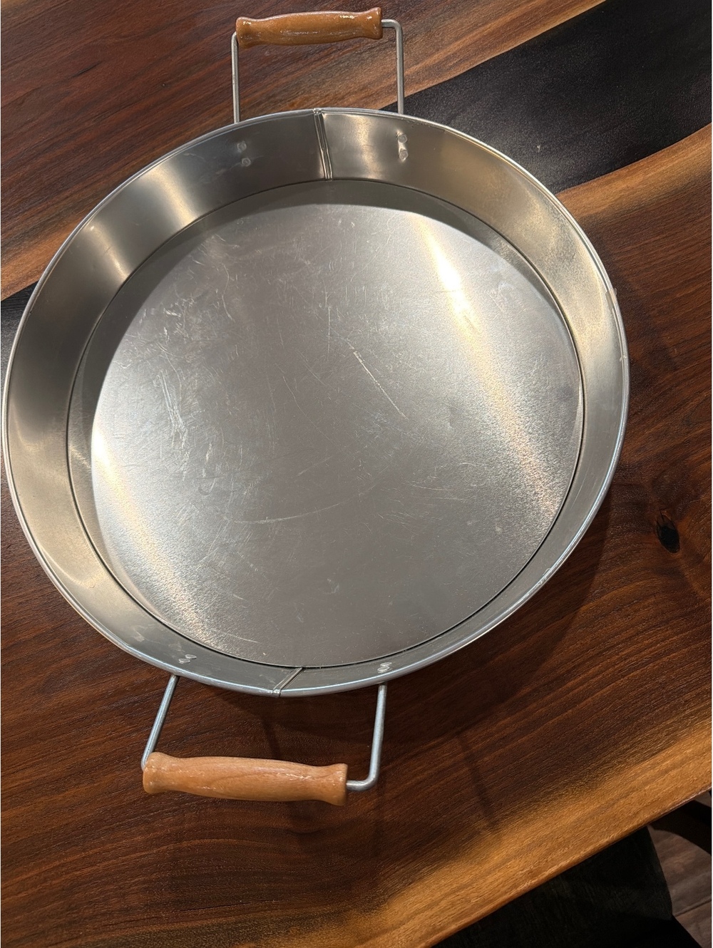 Spritz Metal Tray with Wood Handles, 14 in Diameter